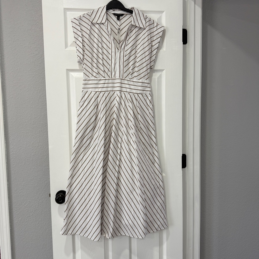 Banana Republic Striped Midi Shirt Dress – 100% Cotton, Pockets, Size 4 (NWT)